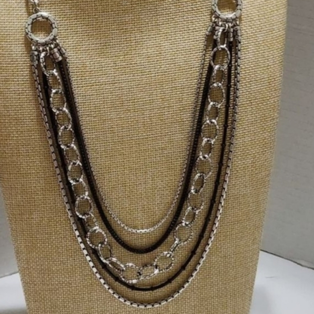 Brighton Pebble Cascade Multi Strand Silver Black Layering Necklace